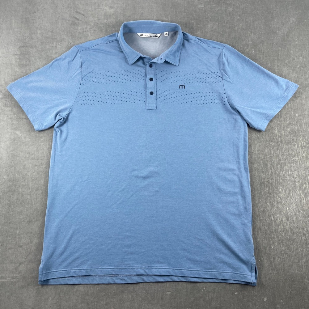 TravisMathew Mens XXL Blue Polo Shirt Perforated Chest Stretch Golf Top